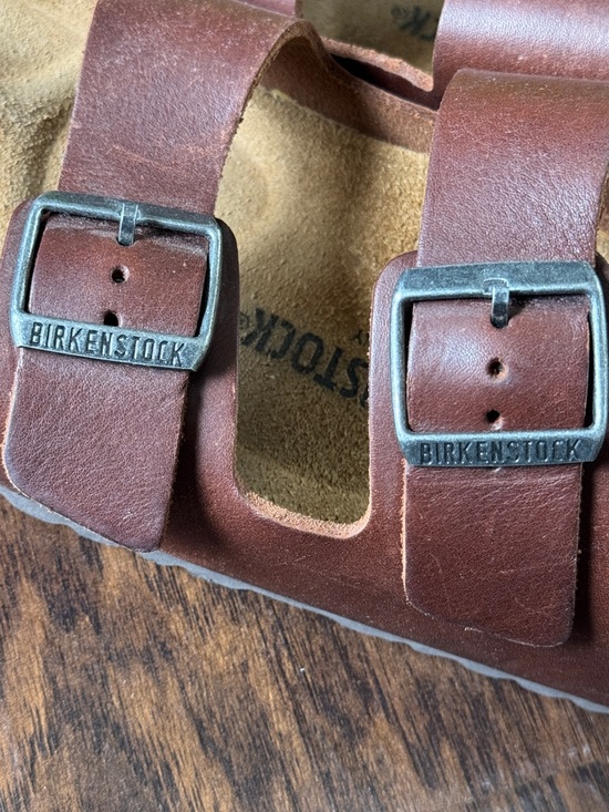 Birkenstock Brown Leather Two-Strap Men's Sandals, Sz 9, Like New - Picture 12 of 16